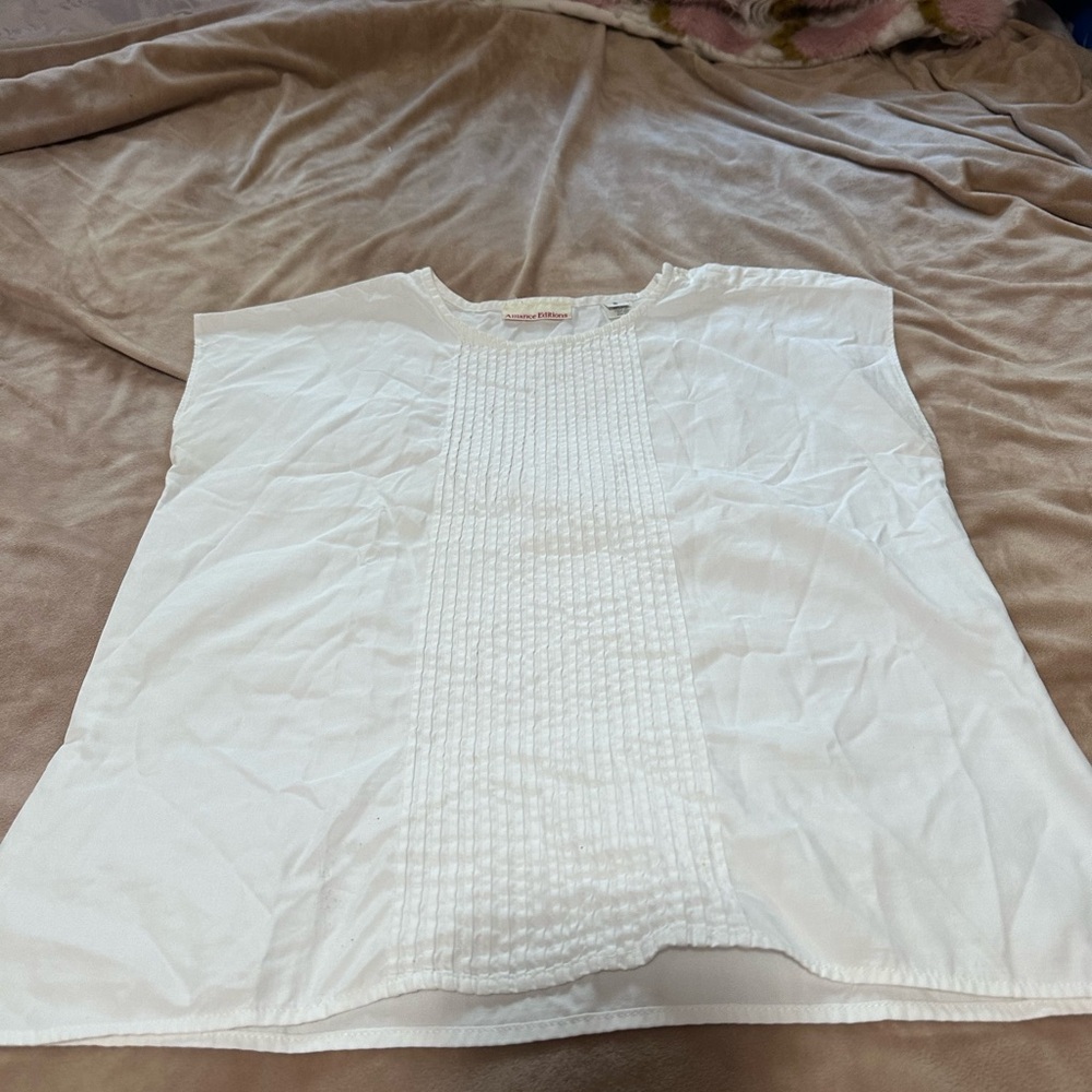 Vintage Alliance Edition Front Pleated White Sleeveless Blouse 6